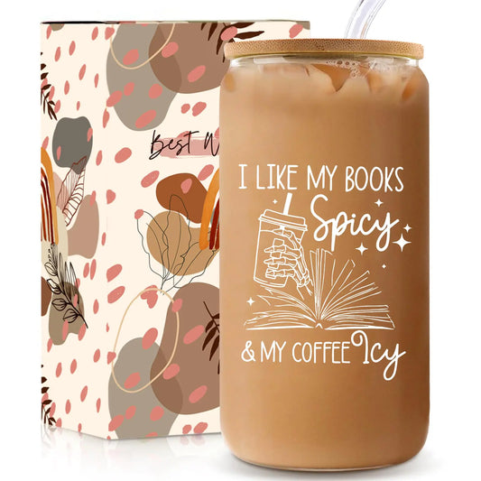 Teeglow Book Lovers Gift – 16oz Glass Cup with Bamboo Lid & Straw, Book Club & Reading Gifts for Women, Bookworms & Teachers