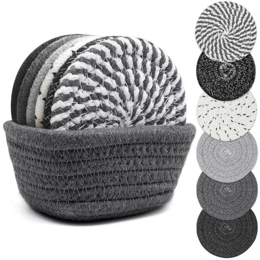 Drink Coasters with Holder Thick Woven Drinking Coasters Set of 6