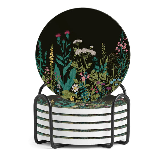 Ceramic Drink Coasters – Set of 6 with Holder