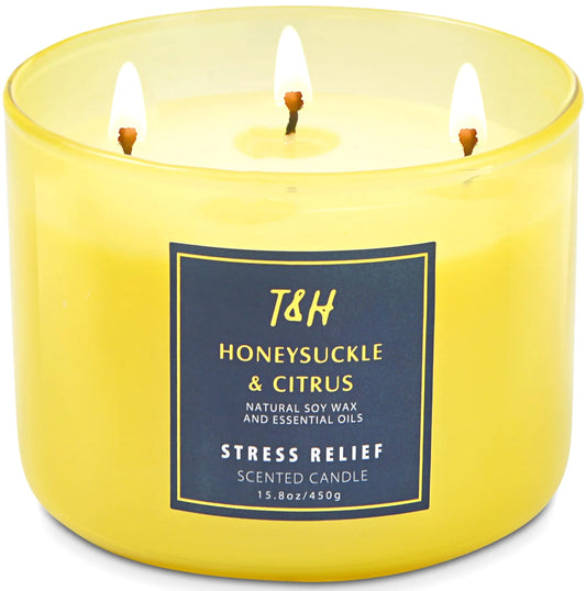 Large 3-Wick Aromatherapy Scented Candles - Honeysuckle Citrus