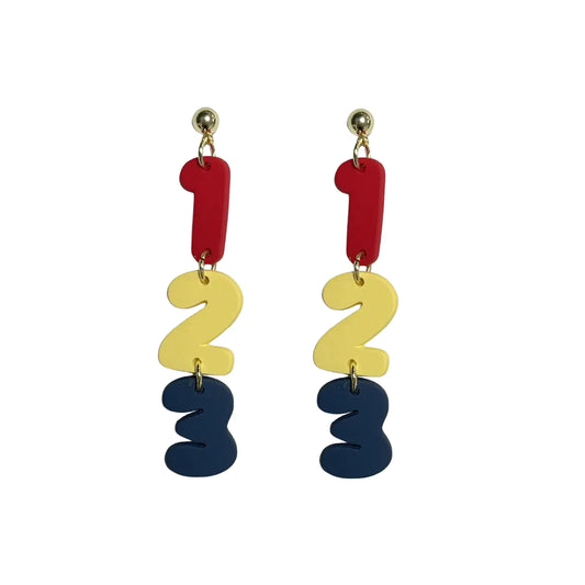 Colorful Acrylic READ ABC 123 Letter Dangle Drop Earrings