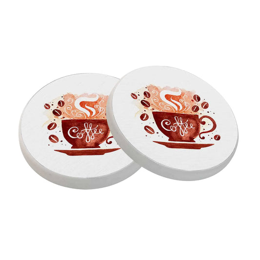 Brown Watercolor Coffee Coasters – Set of 2 Coffee Cup & Smoke Doodle Design
