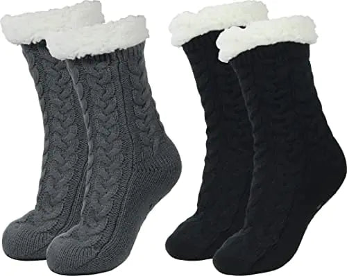BenSorts Women’s Slipper Socks with Grippers – 2 Pairs (Black & Grey)