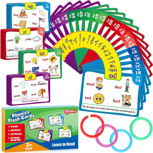 Torlam Phonics Flash Cards Learn to Read and Spell for Pre-k Kindergarten 1st 2nd 3rd Homeschool