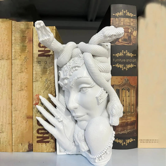 Medusa Head Bookends – Decorative Snake-Haired Gorgon Resin Book Nook Set