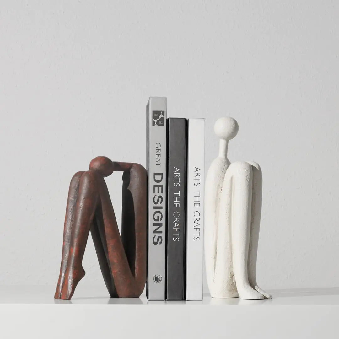 Decorative Thinker Statue Bookends – Modern Resin Bookends for Shelves & Office | Heavy Duty Book Holders for Libraries, Desks, or Home Decor (Set of 2)