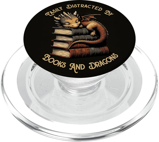 ππ Easily Distracted by Books & Dragons β Funny Bookworm MagSafe PopGrip