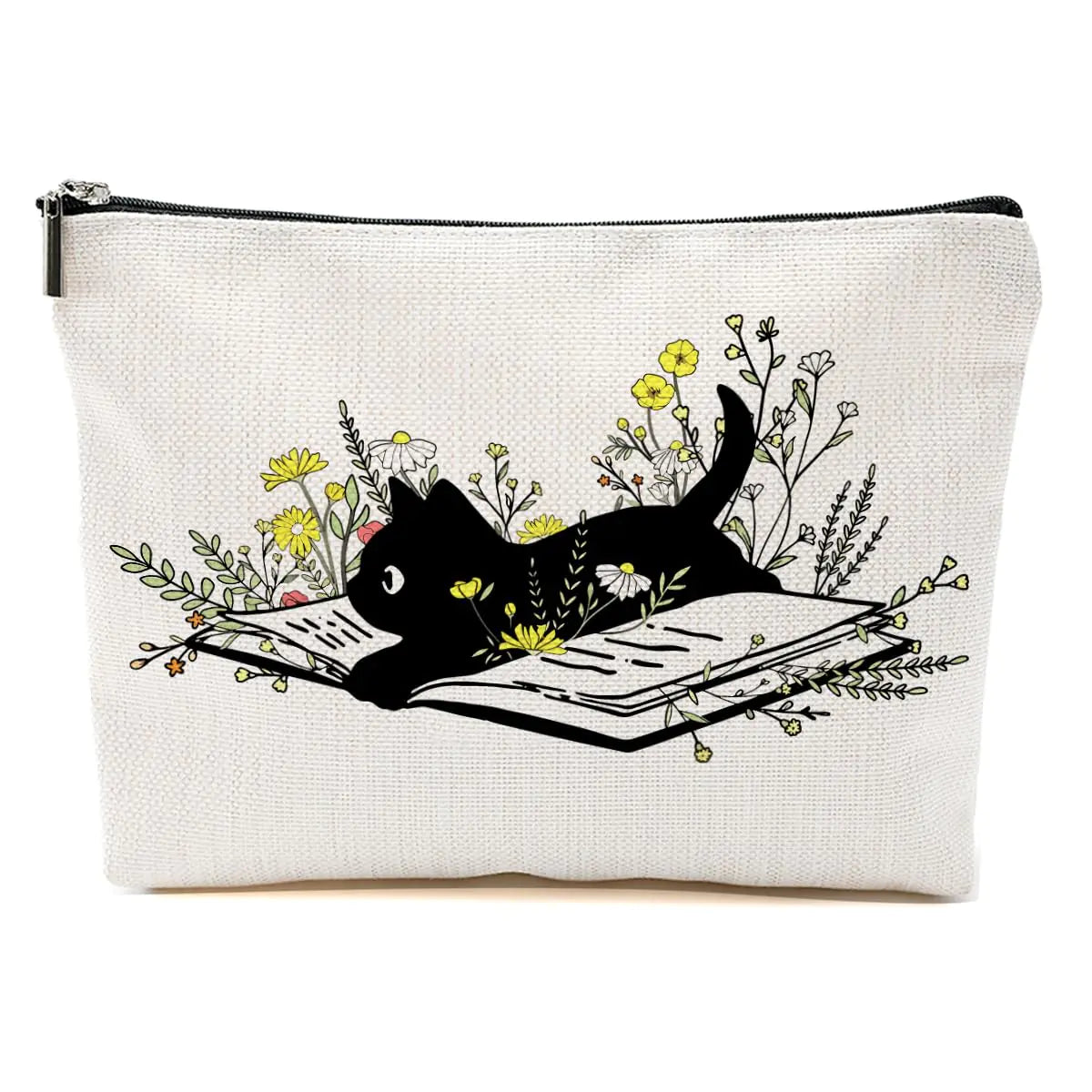 Cat Gifts for Women โ Floral Cat Makeup Bag & Cosmetic Pouch, Book Lover & Cat Mom Gift, Toiletry Travel Organizer