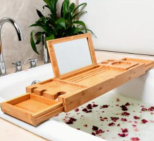 Wooden Stretchable Bathroom Tray – Reading Rack, Tablet Stand & Storage Organizer LONG LEAD ITEMS