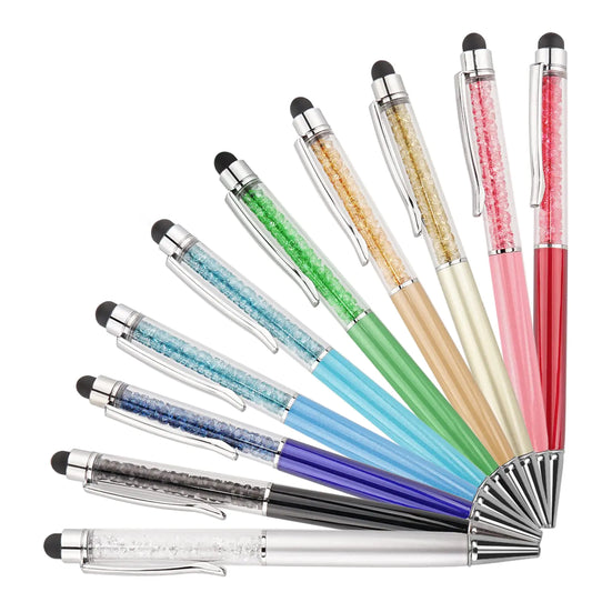 ✨ Bling Crystal Ballpoint Pens with Stylus Tips – Set of 10 | Touchscreen Stylus & Writing Pen Combo with Replacement Refills | Stylish Gift for Office, School & Everyday Use