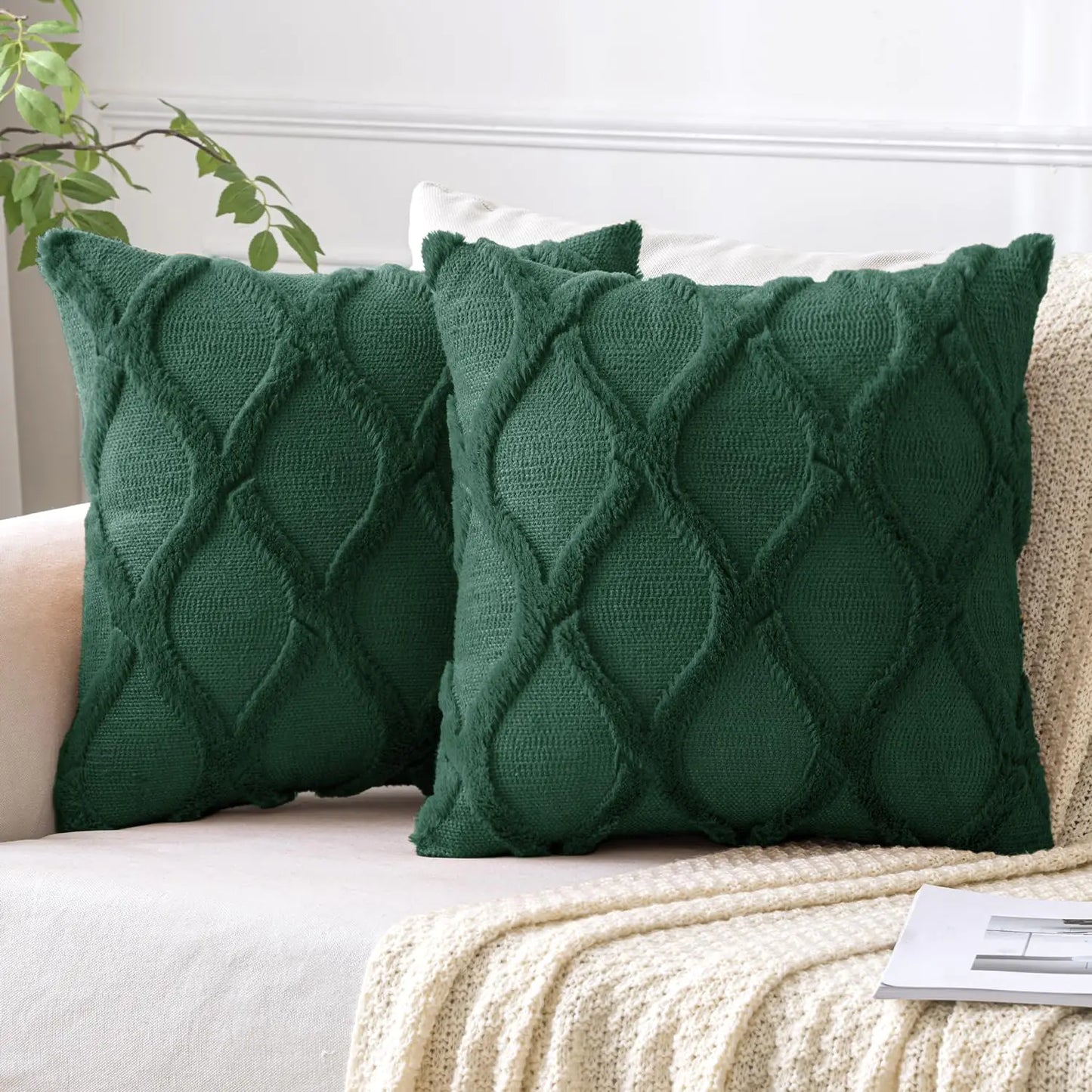 MIULEE Dark Green Decorative Throw Pillow COVERS– Set of 2 (18x18 Inches)
