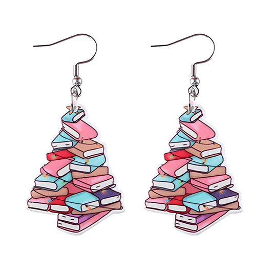 Christmas Tree Book Earrings for Women
