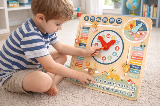 Montessori My Calendar Clock Wooden Toys for Toddler Kids