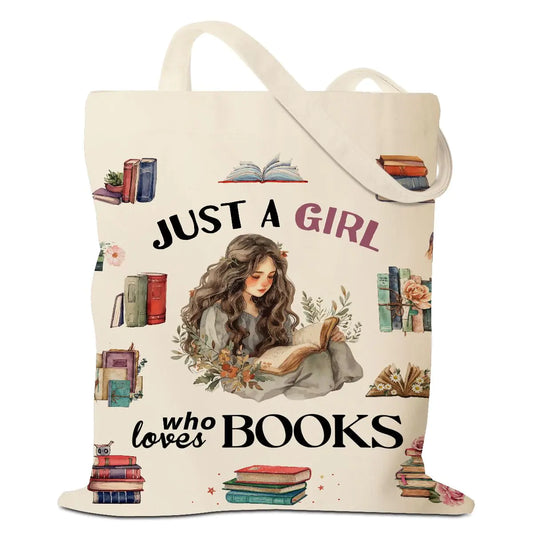 📚👜 "Just a Girl Who Loves Books" – Aesthetic Canvas Tote Bag