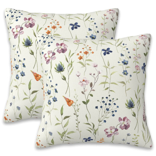 Spring & Summer Floral Throw Pillow Covers β Set of 2, 16x16 Inch Watercolor Flower Cushion Covers for Sofa, Bedroom & Farmhouse DΓ©cor