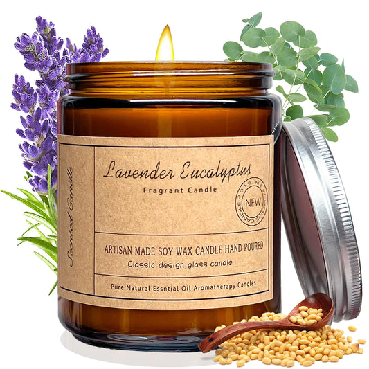 7oz Lavender Eucalyptus Scented Candle β Natural Soy Wax Aromatherapy Candle for Relaxation & Gifting