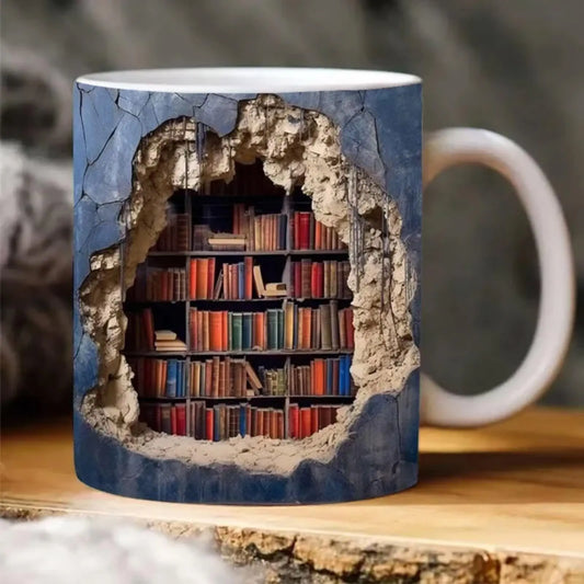 3D Bookshelf Mug – 350ML Ceramic Coffee Mug for Book Lovers