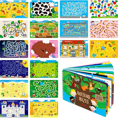 Dry Erase Mazes Game Pad β 30 Reusable & Erasable Mazes, Educational Travel Activity Book for Kids (Road Trip & Airplane Toy)