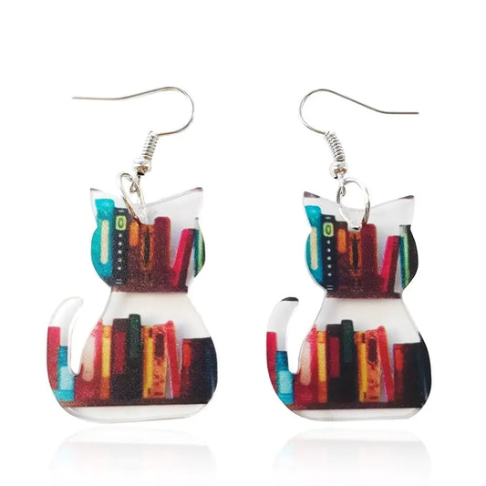 Twinkle Eye Small Cat Book Earrings – Acrylic Dangle Earrings