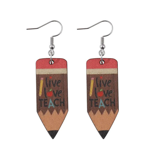 ✏️📚 Handmade Wooden Pencil & Book Stack Dangle Earrings