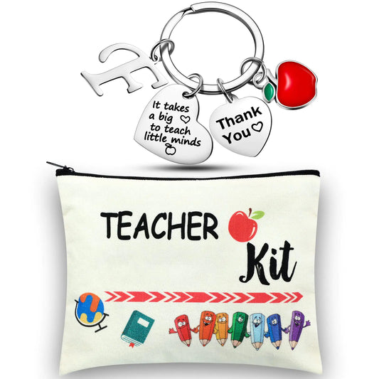 MTLEE 2 Pcs Valentine Teacher Appreciation Gift Set – Makeup Bag & Keychain