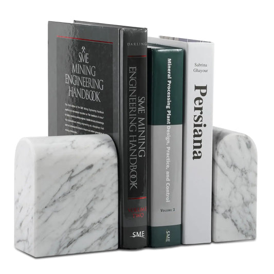 Bianco Carrara Marble Bookends – Set of 2 Ultra Heavy-Duty Book Holders