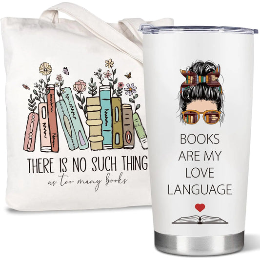 📚☕ Bookworm Gift Set – Tote Bag & Insulated Travel Tumbler for Book Lovers