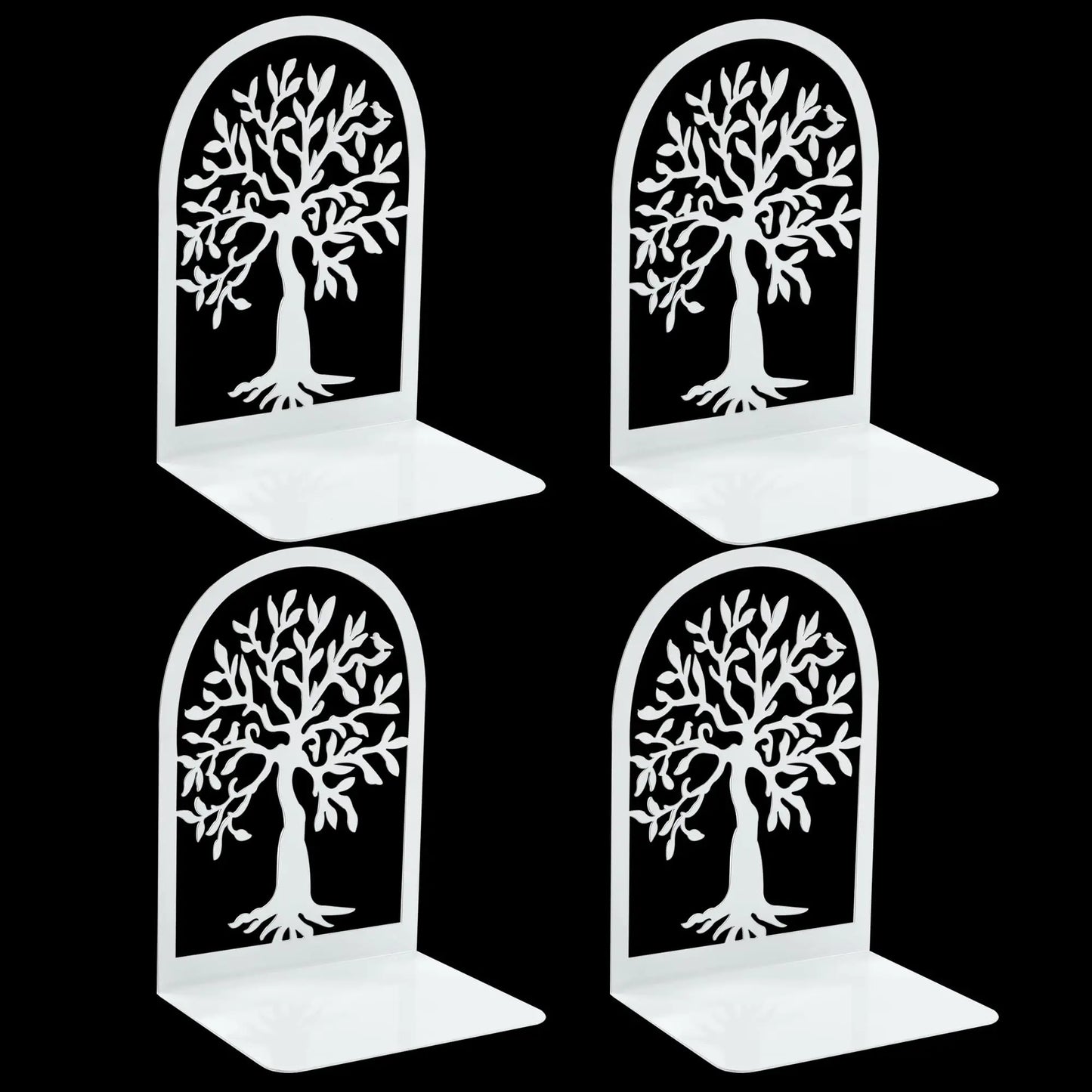 Tree of Life Book Ends – Heavy Duty Metal Book Stoppers with Bird on Tree Design | Non-Skid Decorative Bookends for Home Office or Shelf Display (Set of 2, White)