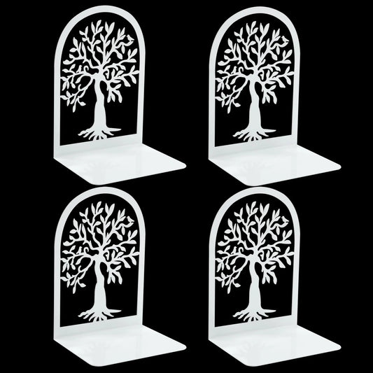 Tree of Life Book Ends – Heavy Duty Metal Book Stoppers with Bird on Tree Design | Non-Skid Decorative Bookends for Home Office or Shelf Display (Set of 2, White)