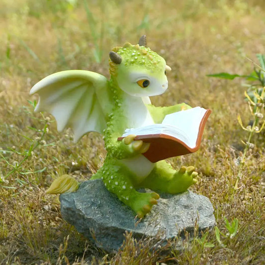 Cartoon Dragon Resin Reading Book Decor – Whimsical Hand-Painted Sculptor - LONG LEAD TIME