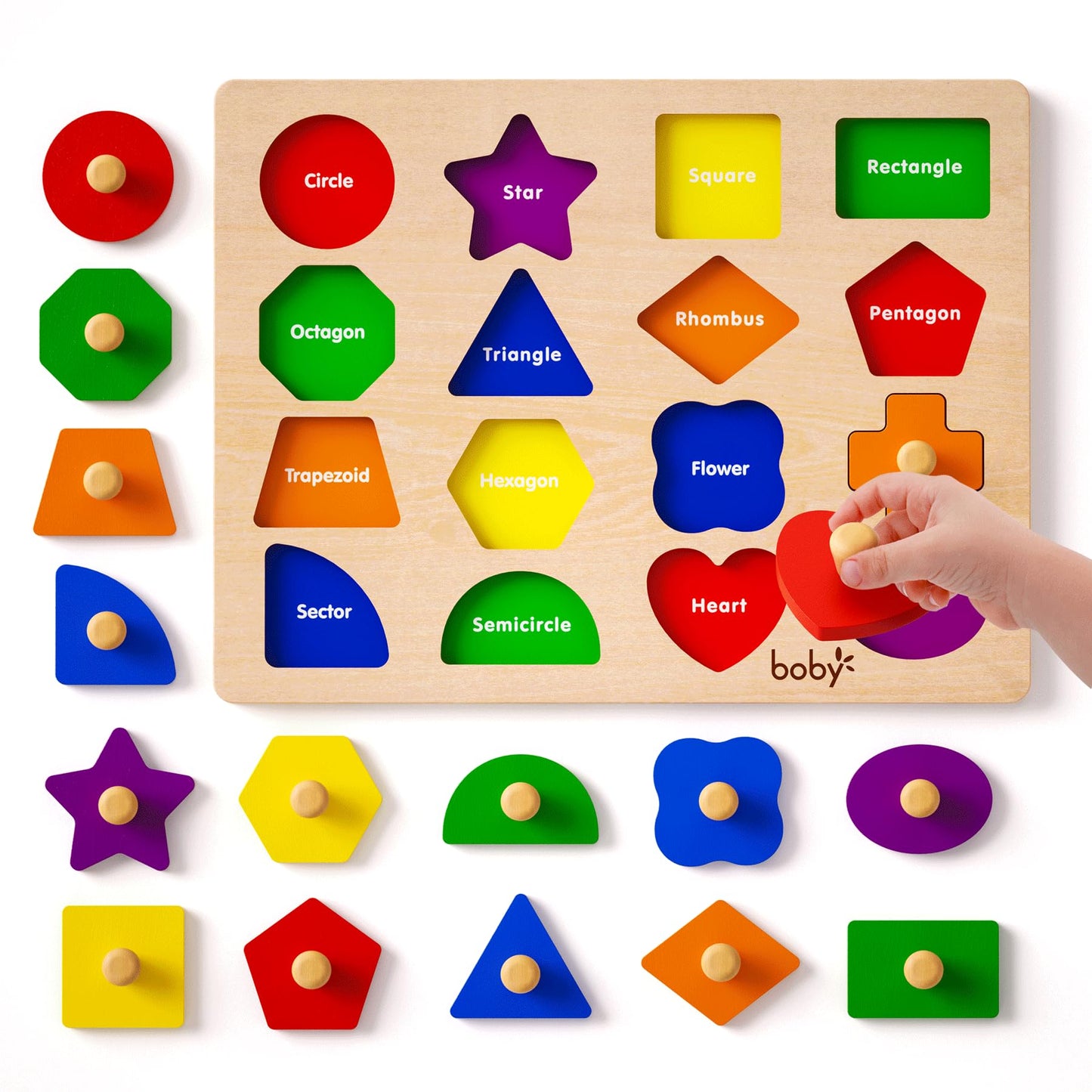 Montessori Wooden Jumbo Knob Peg Puzzle Shape Sorter for Toddlers 1-3 Year Old