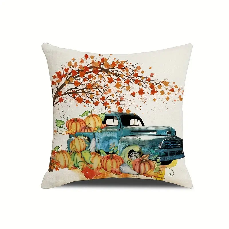 4pcs Linen Autumn Pumpkin Throw Pillow Covers