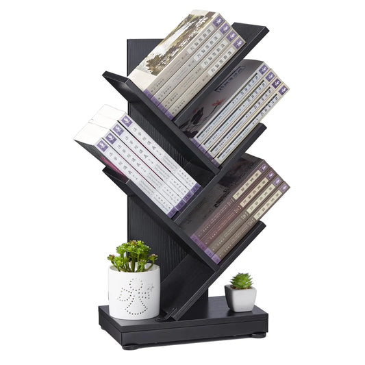 4-Tier Tree Bookshelf – Floor Standing Small Bookcase for Books, CDs, Magazines | Space-Saving Storage Shelf for Bedroom, Living Room, Office, or Balcony