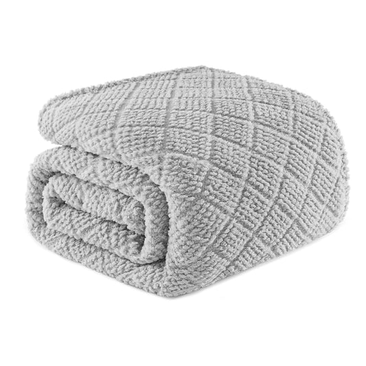 Whale Flotilla Fuzzy Fleece Blanket – Twin Size (60x80 Inches, Light Grey)
