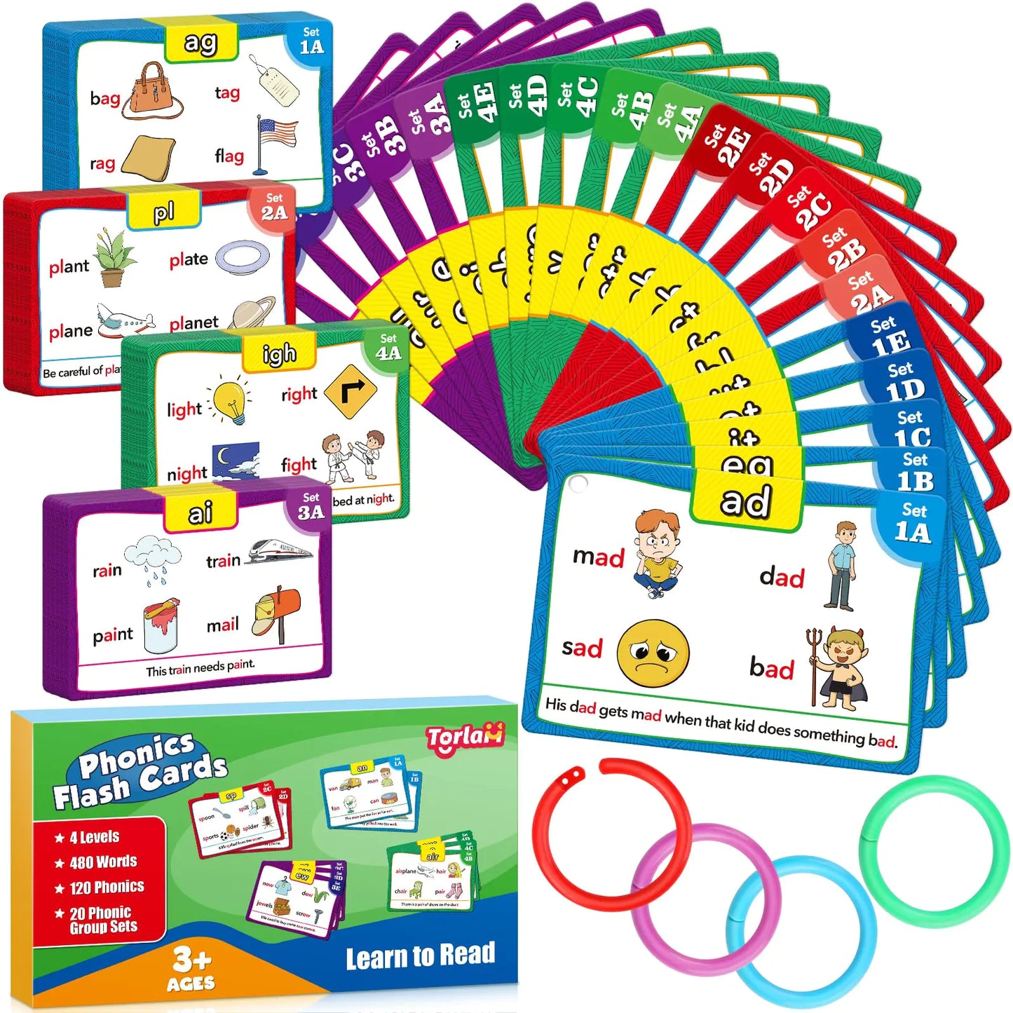 Torlam Phonics Flash Cards Learn to Read and Spell for Pre-k Kindergarten 1st 2nd 3rd Homeschool