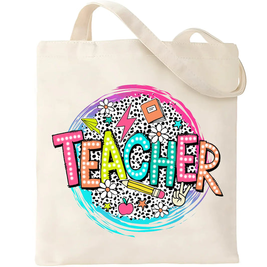 Haukea Teacher Appreciation Gifts – Book Canvas Tote Bag with Zipper Pocket, Reusable Cotton Tote for Women, Teachers & Book Lovers