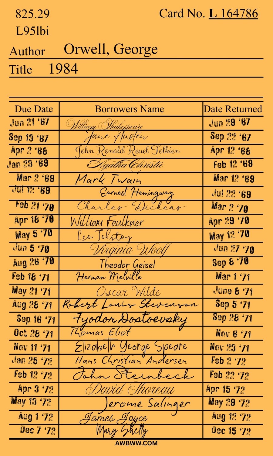 Library Bookmark 1984 by George Orwell