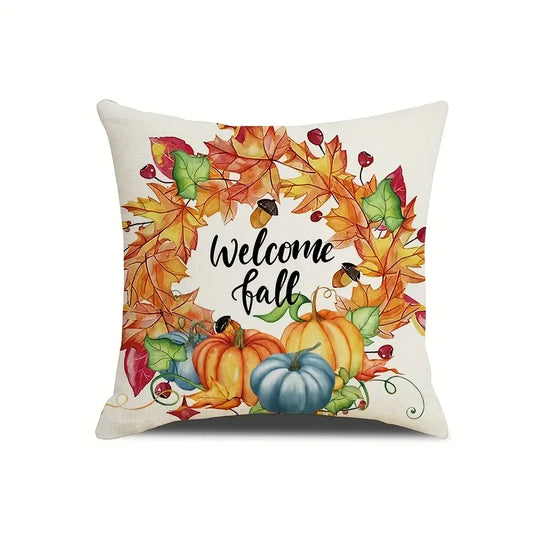 4pcs Linen Autumn Pumpkin Throw Pillow Covers
