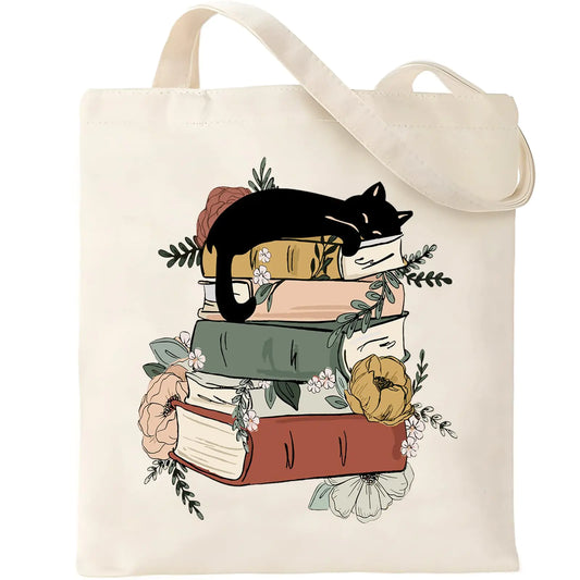 JJakayla Cute Black Cat Canvas Book Tote Bag