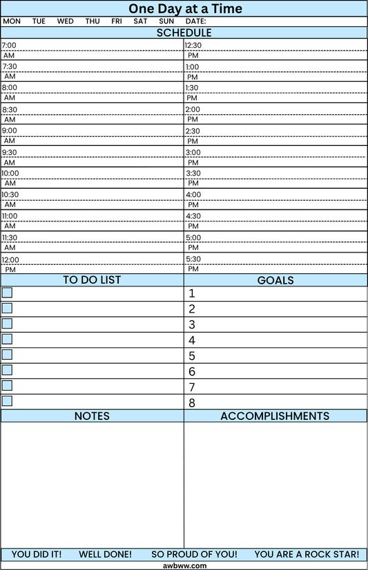 One Day at a Time – Printable Daily Planner (Digital Download)