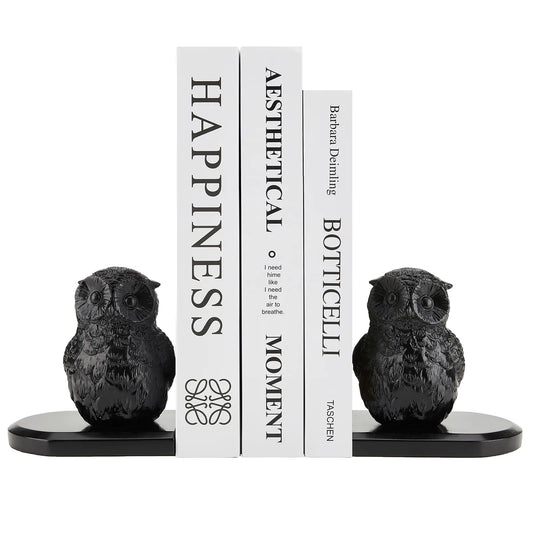 Decorative Owl Bookends – Set of 2 Black Resin Bookends
