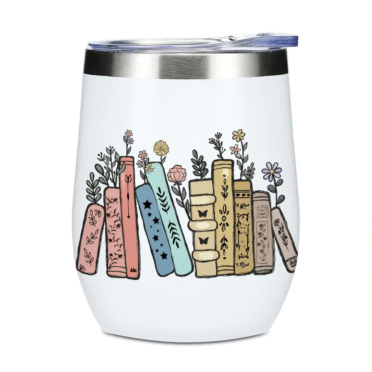 Wine Tumbler 12oz – Insulated Stainless Steel Travel Mug with Lid, Book Lovers & Book Club Gift for Women, Librarians & Friends