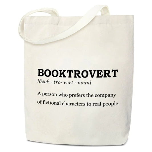Aesthetic Book Tote Bag – “Booktrovert” Canvas Shoulder Bag for Book Lovers
