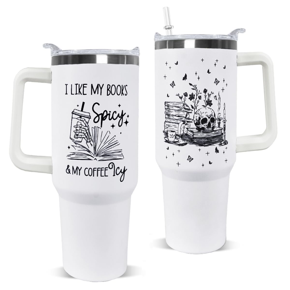 Book Lovers 40 oz Tumbler with Handle – Stainless Steel Insulated Travel Mug