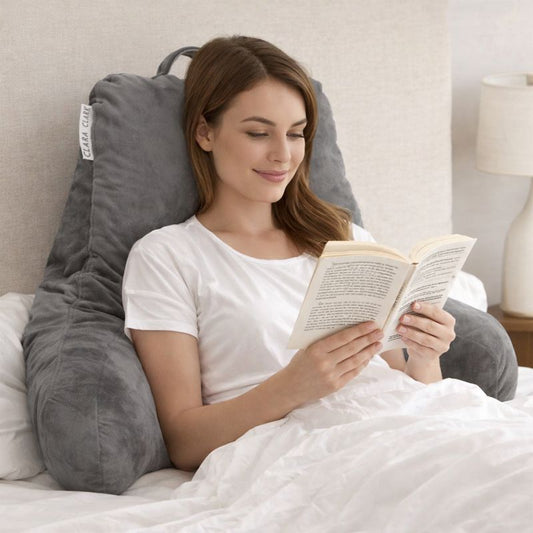Reading Pillow – Back Rest Pillow with Arms for Bed, Floor & Lounge Use (Medium Gray)