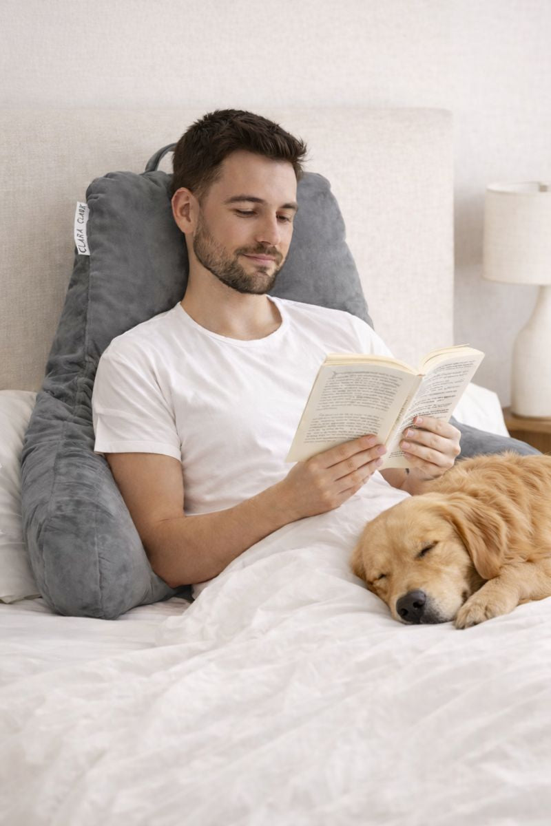 Reading Pillow – Back Rest Pillow with Arms for Bed, Floor & Lounge Use (Medium Gray)