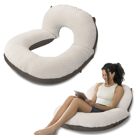 INSEN Reading Pillow – Full Body Back Rest for Bed (Dot Velvet Brown, Basic)
