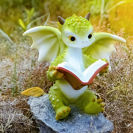 Cartoon Dragon Resin Reading Book Decor – Whimsical Hand-Painted Sculptor - LONG LEAD TIME