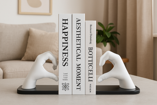 White Finger Heart Bookends – Heavy Duty Resin Book Holders (Set of 2)