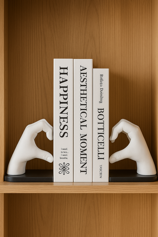 White Finger Heart Bookends – Heavy Duty Resin Book Holders (Set of 2)